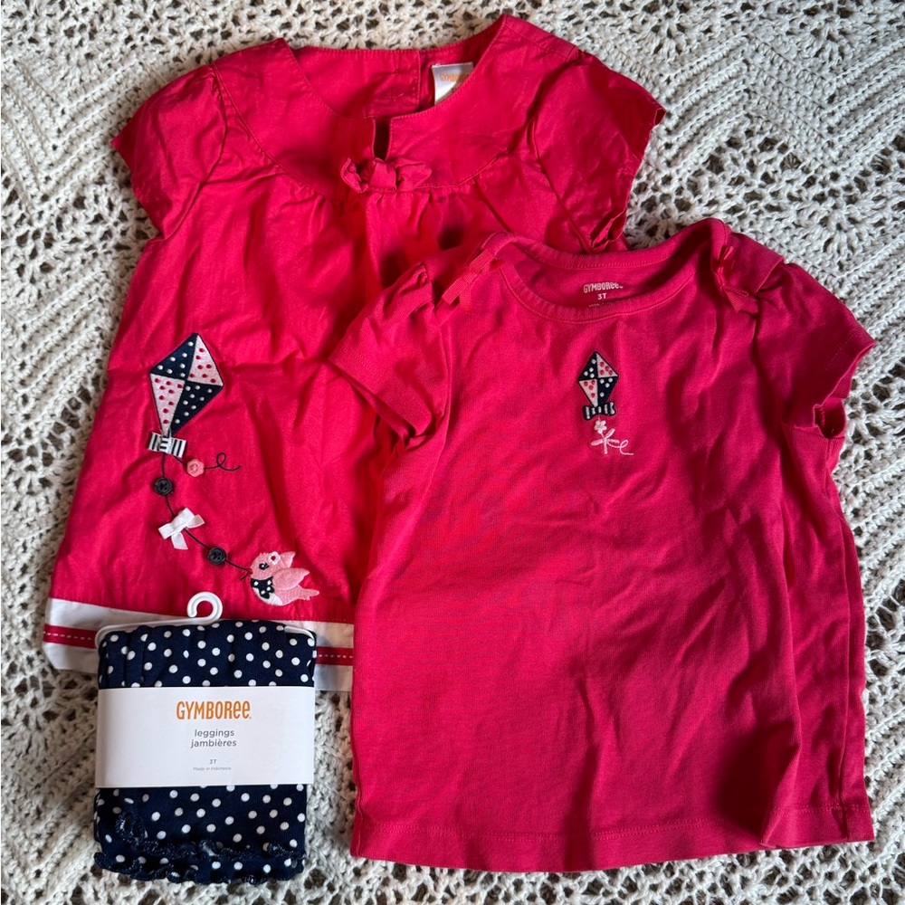 Vintage Gymboree 3 Piece Set Pink Kids 3T Shirt & Top Set NWT Tights embroidery